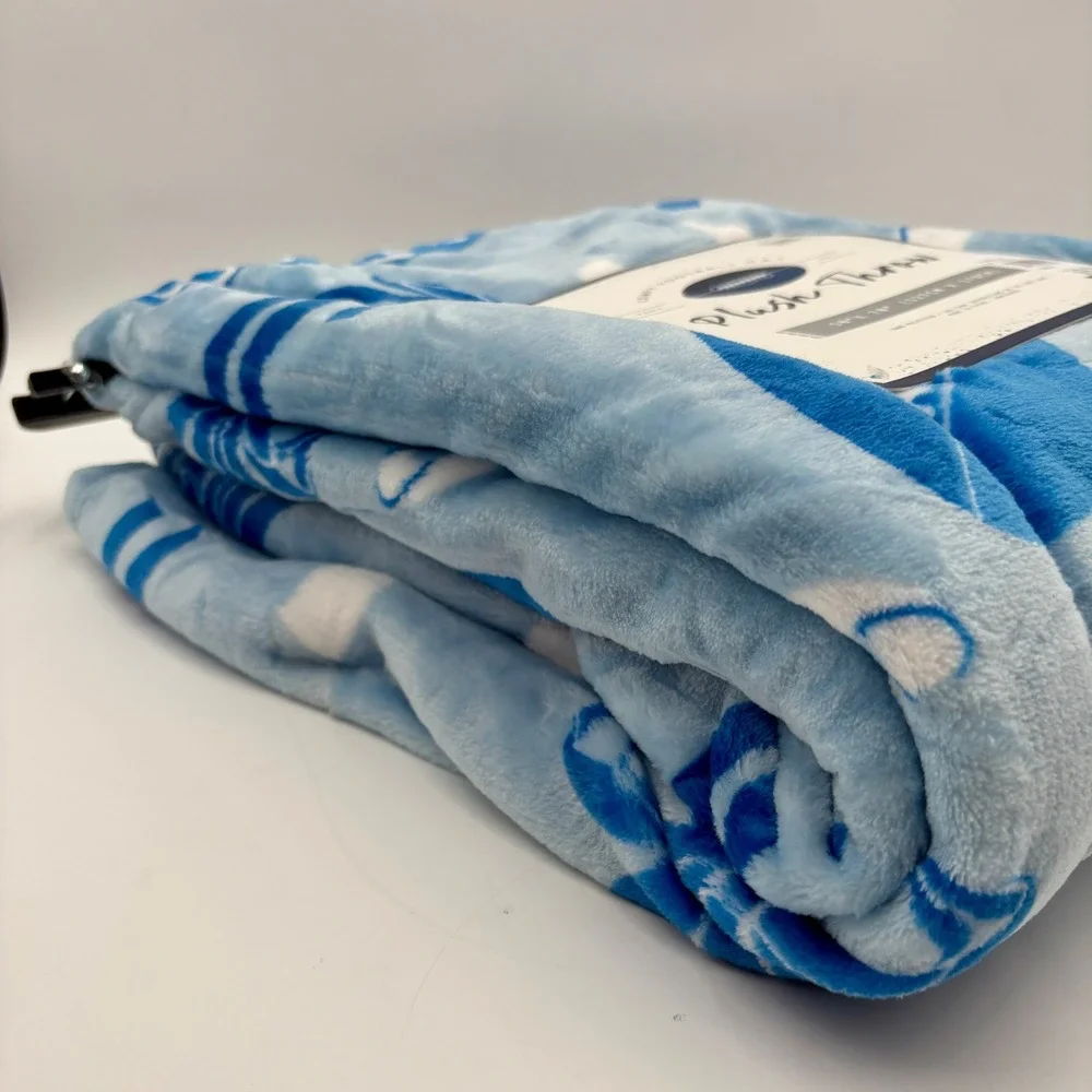 Comfy Football Plush Throw Blanket Spirit Cheerleader Cheer Go Team Blue White - Picture 4 of 6